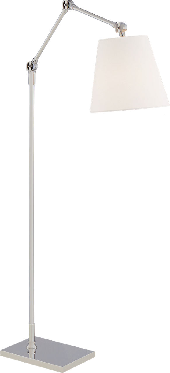Graves Articulating Floor Lamp in Polished Nickel with Linen Shade