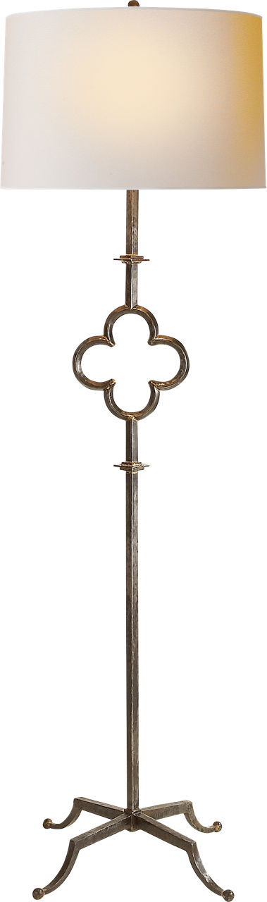Quatrefoil Floor Lamp in Aged Iron with Linen Shade
