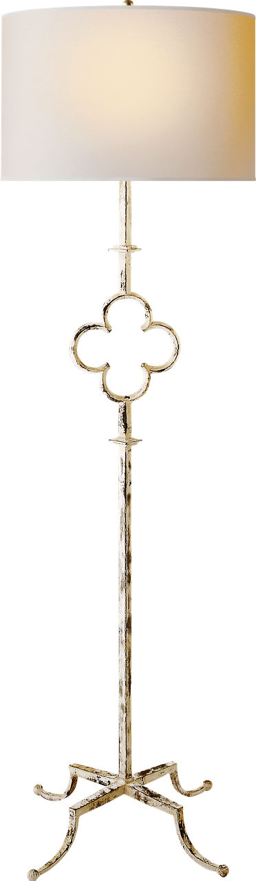 Quatrefoil Floor Lamp in Belgian White with Linen Shade