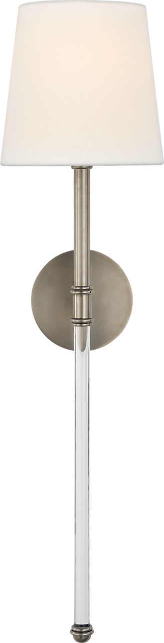 Camille Large Tail Sconce in Antique Nickel with Linen Shade