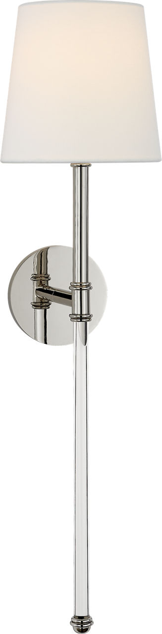 Camille Large Tail Sconce in Polished Nickel with Linen Shade