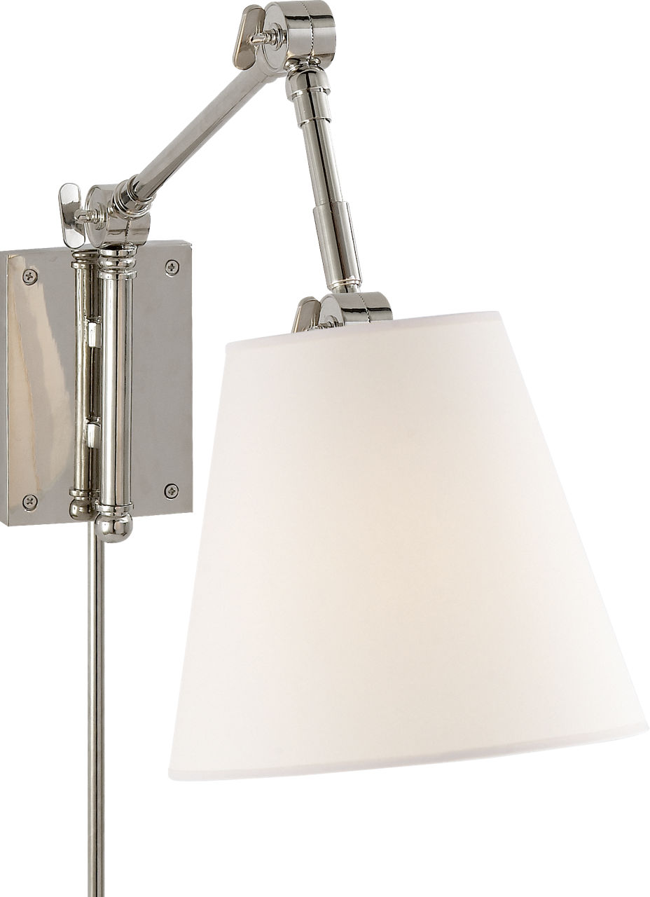 Graves Pivoting Sconce in Polished Nickel with Linen Shade