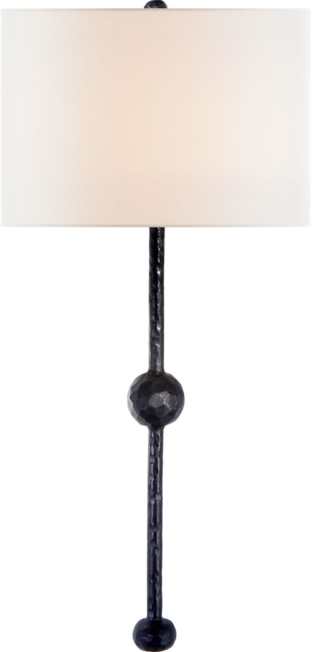 Carey Rail Sconce in Aged Iron with Linen Shade