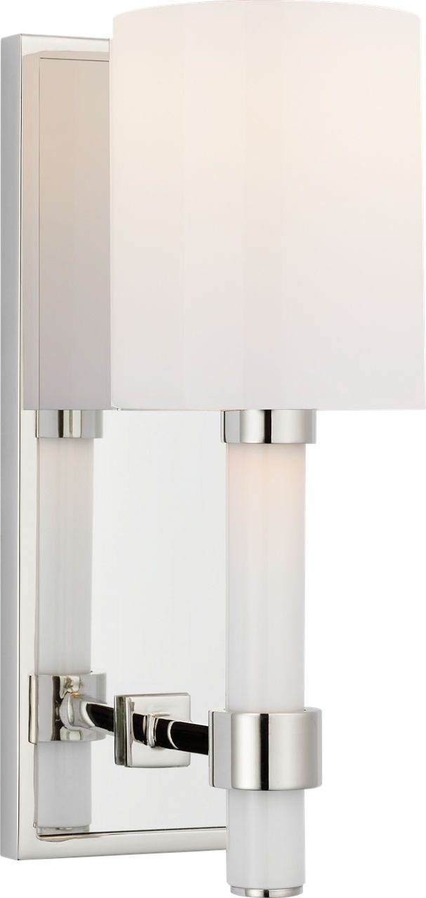 Maribelle Single Sconce in Polished Nickel with White Glass
