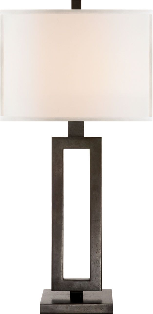 Mod Tall Table Lamp in Aged Iron with Linen Shade