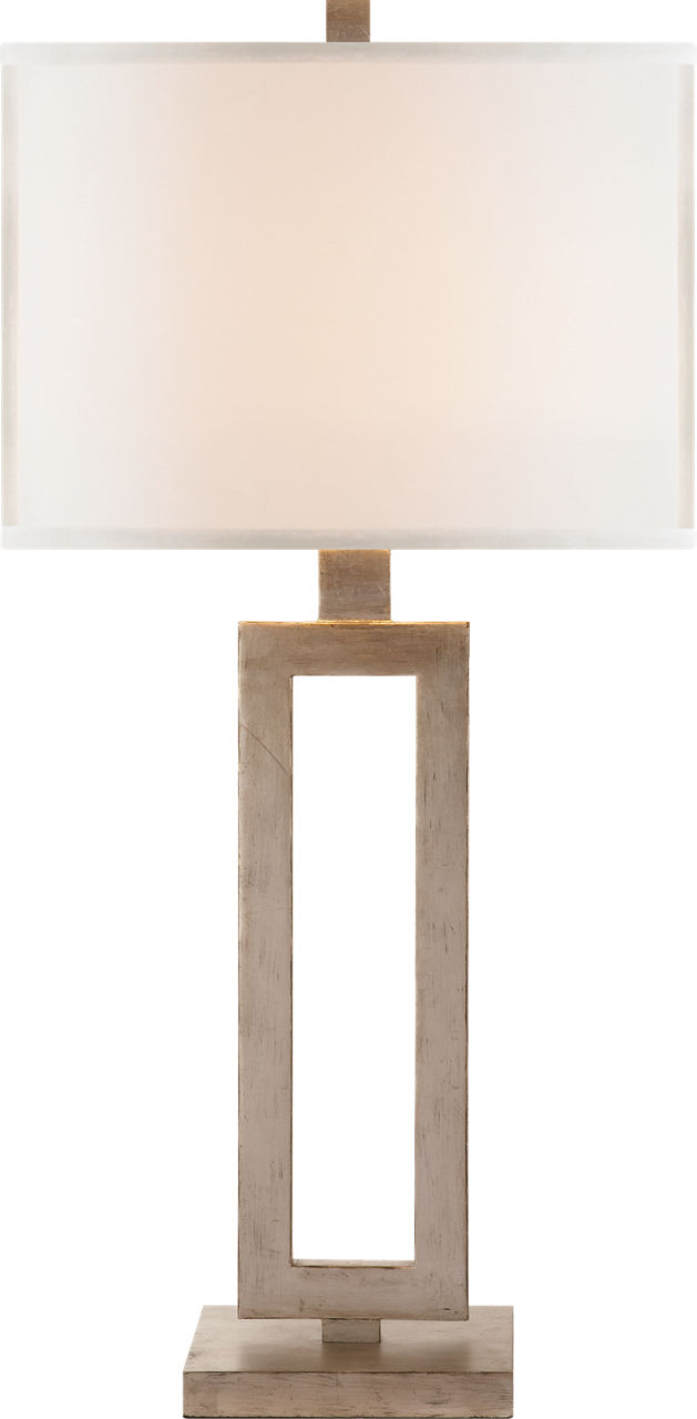 Mod Tall Table Lamp in Burnished Silver Leaf with Linen Shade