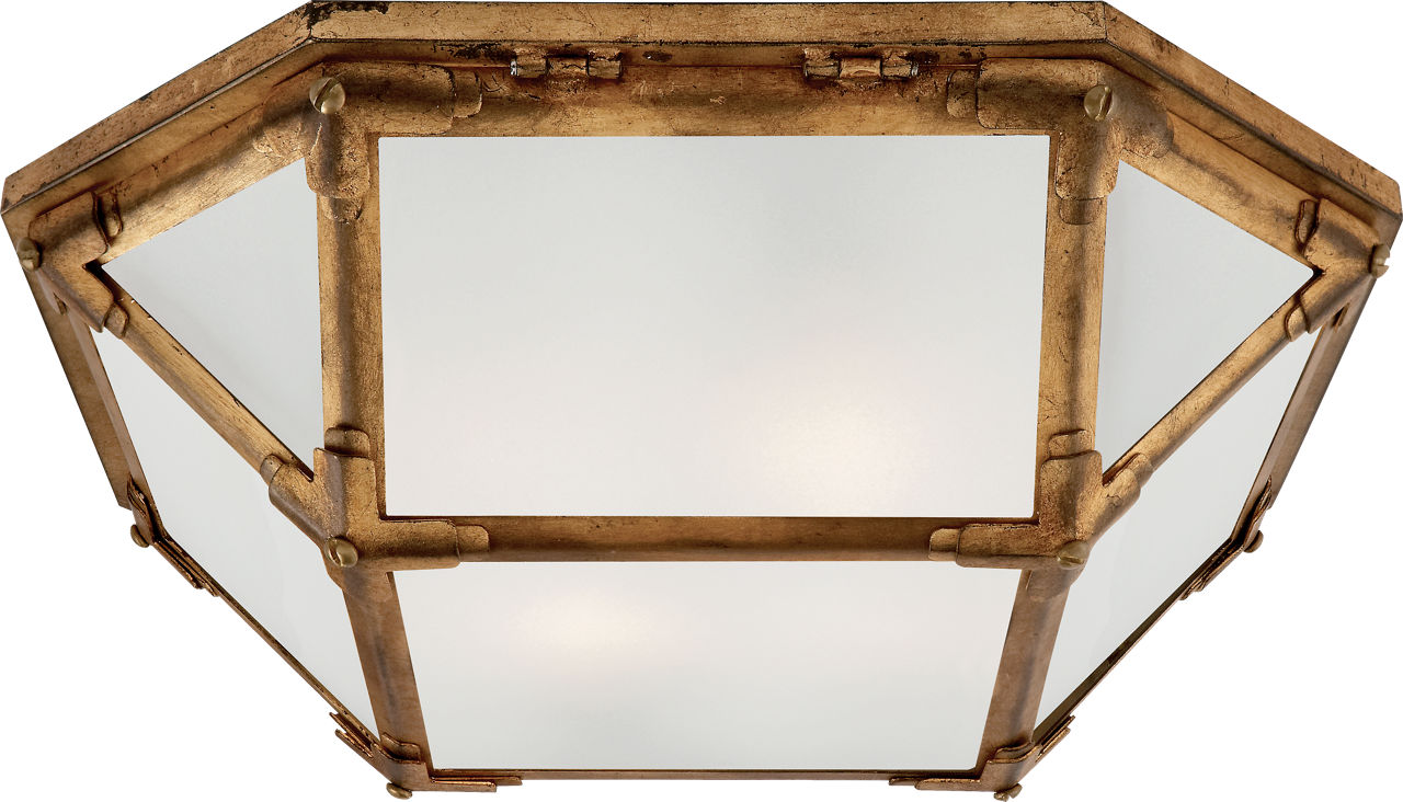Morris Flush Mount in Gilded Iron with Frosted Glass
