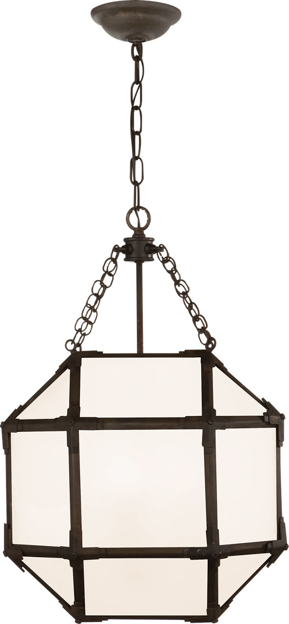 Morris Small Lantern in Antique Zinc with White Glass