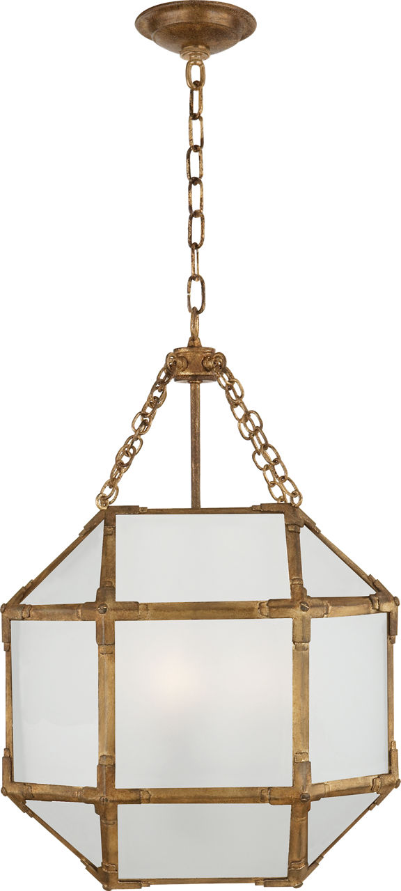 Morris Small Lantern in Gilded Iron with Frosted Glass