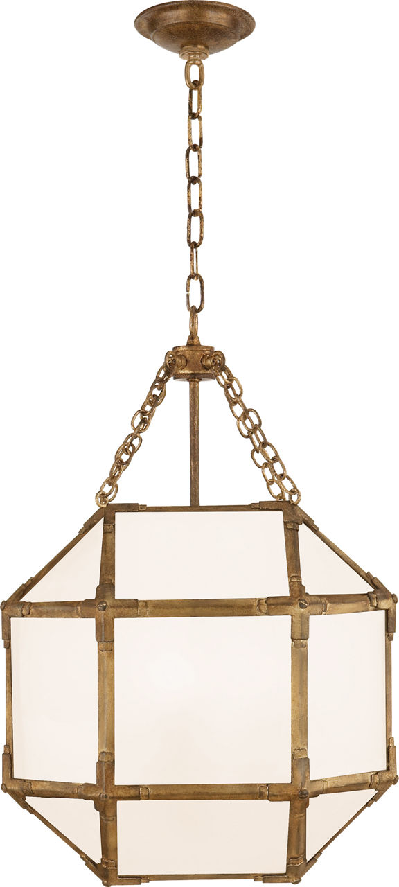 Morris Small Lantern in Gilded Iron with White Glass