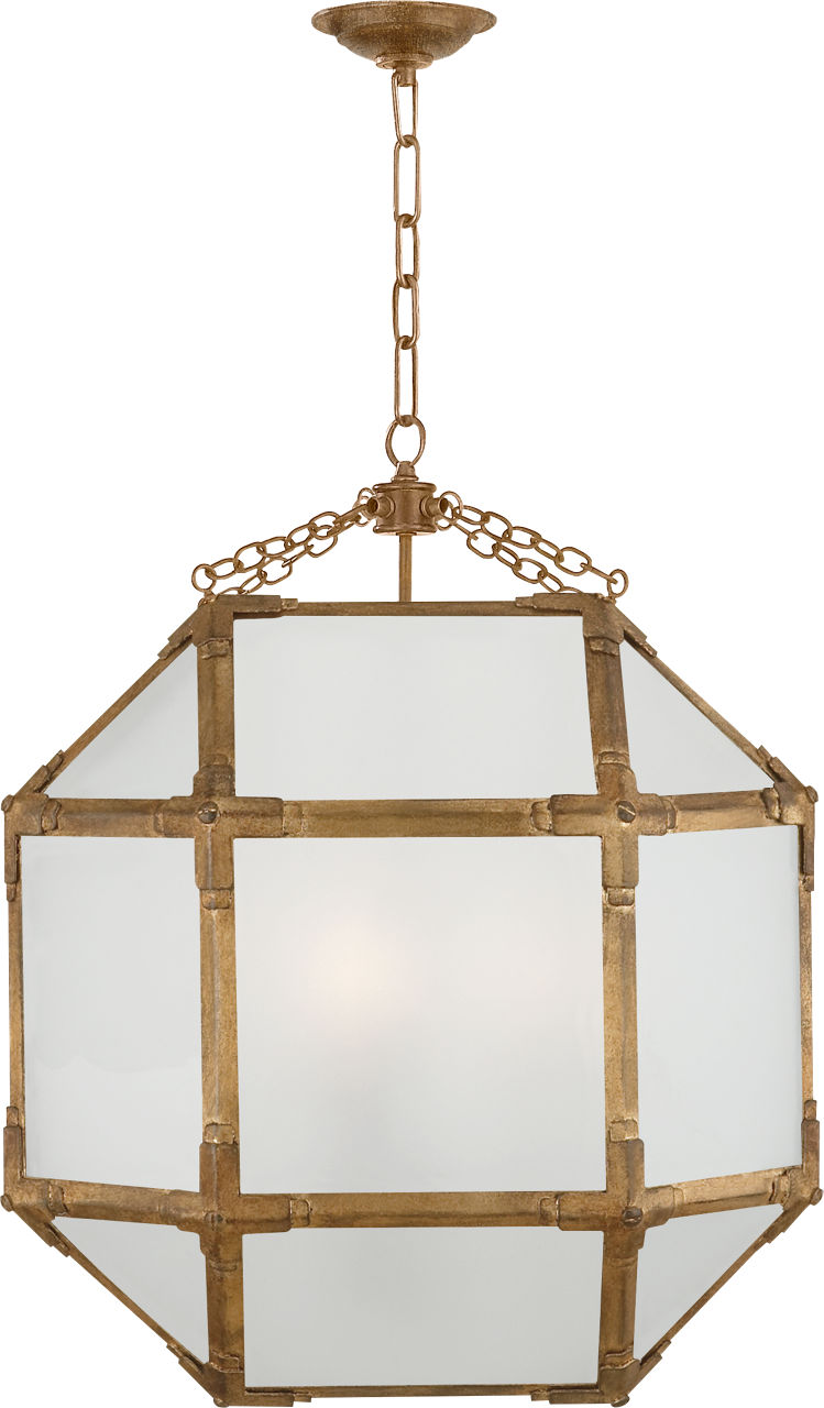 Morris Medium Lantern in Gilded Iron with Frosted Glass