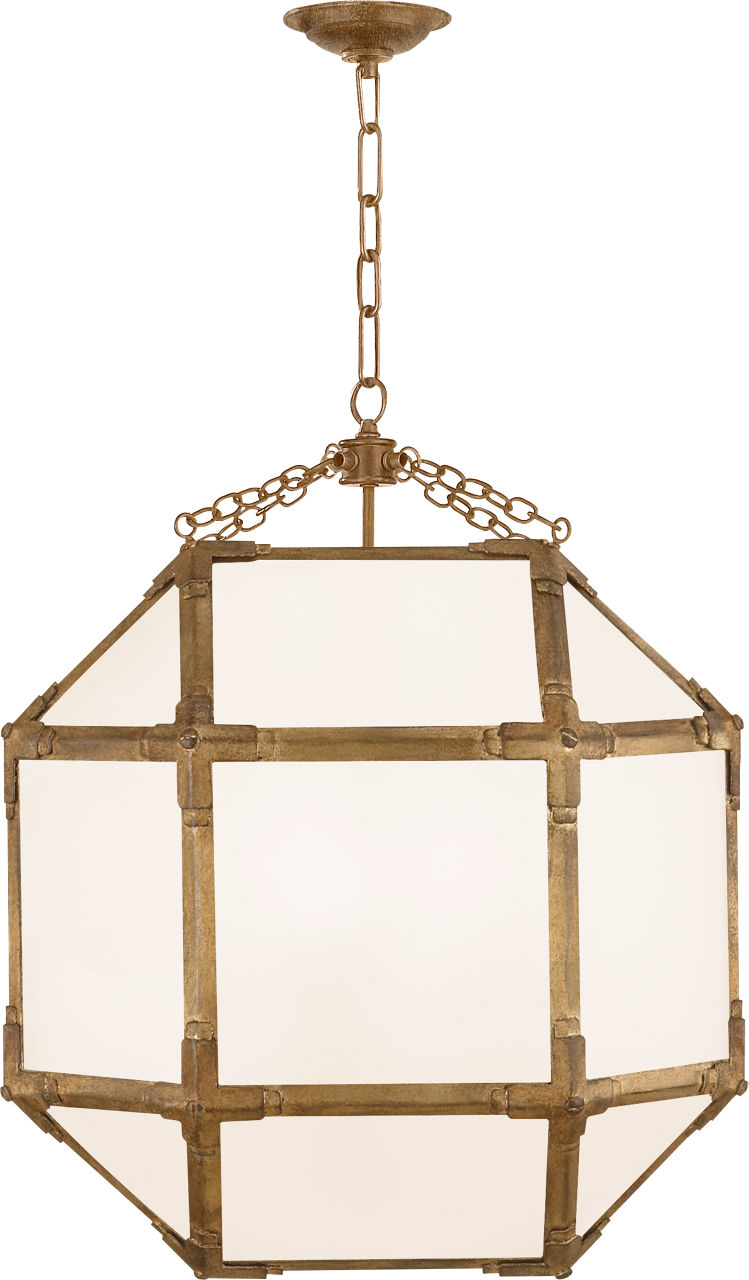 Morris Medium Lantern in Gilded Iron with White Glass