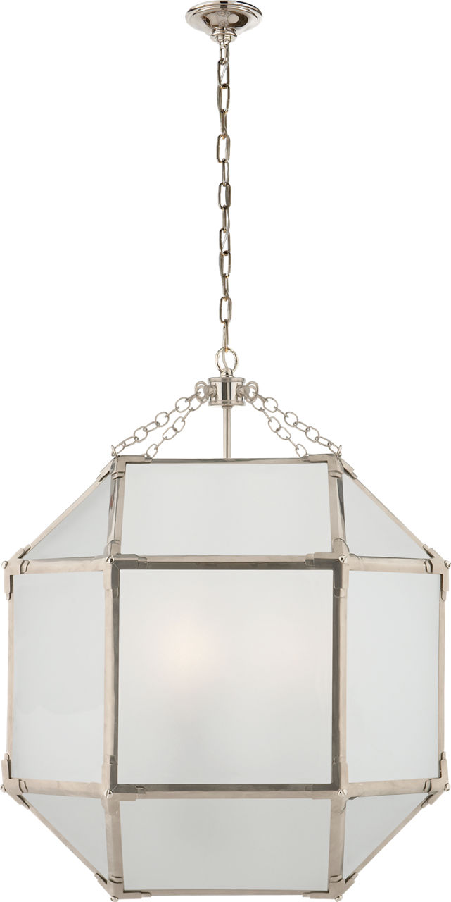 Morris Medium Lantern in Polished Nickel with Frosted Glass