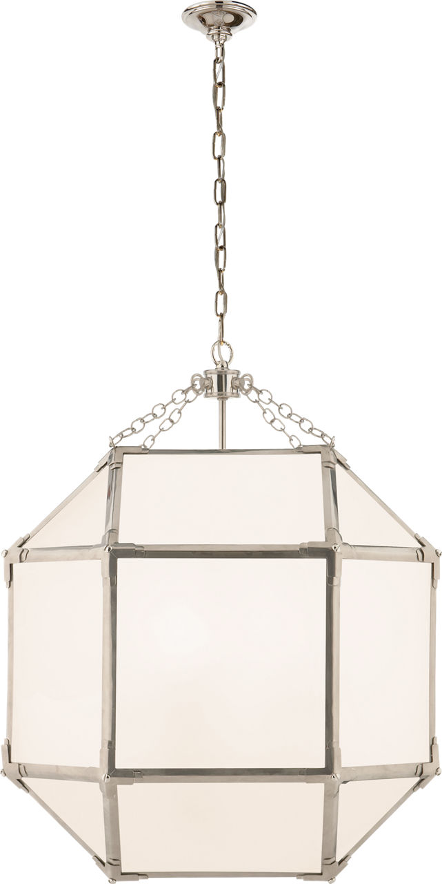 Morris Medium Lantern in Polished Nickel with White Glass