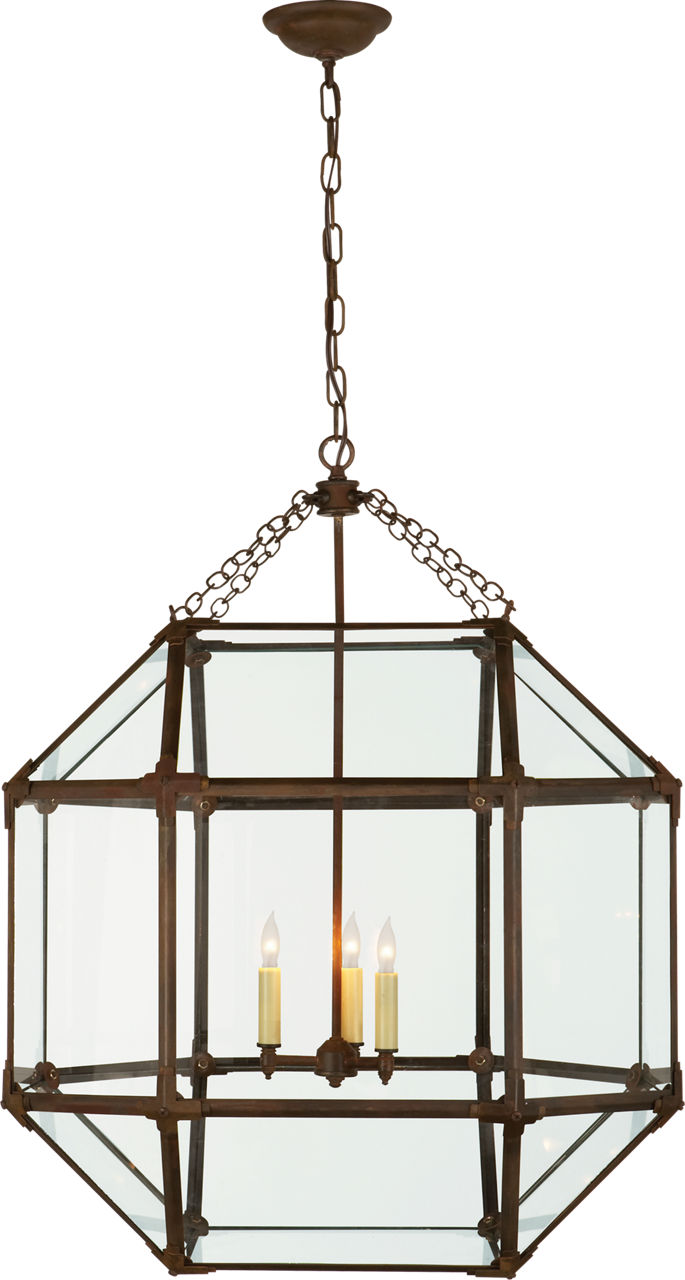 Morris Large Lantern in Antique Zinc with Clear Glass