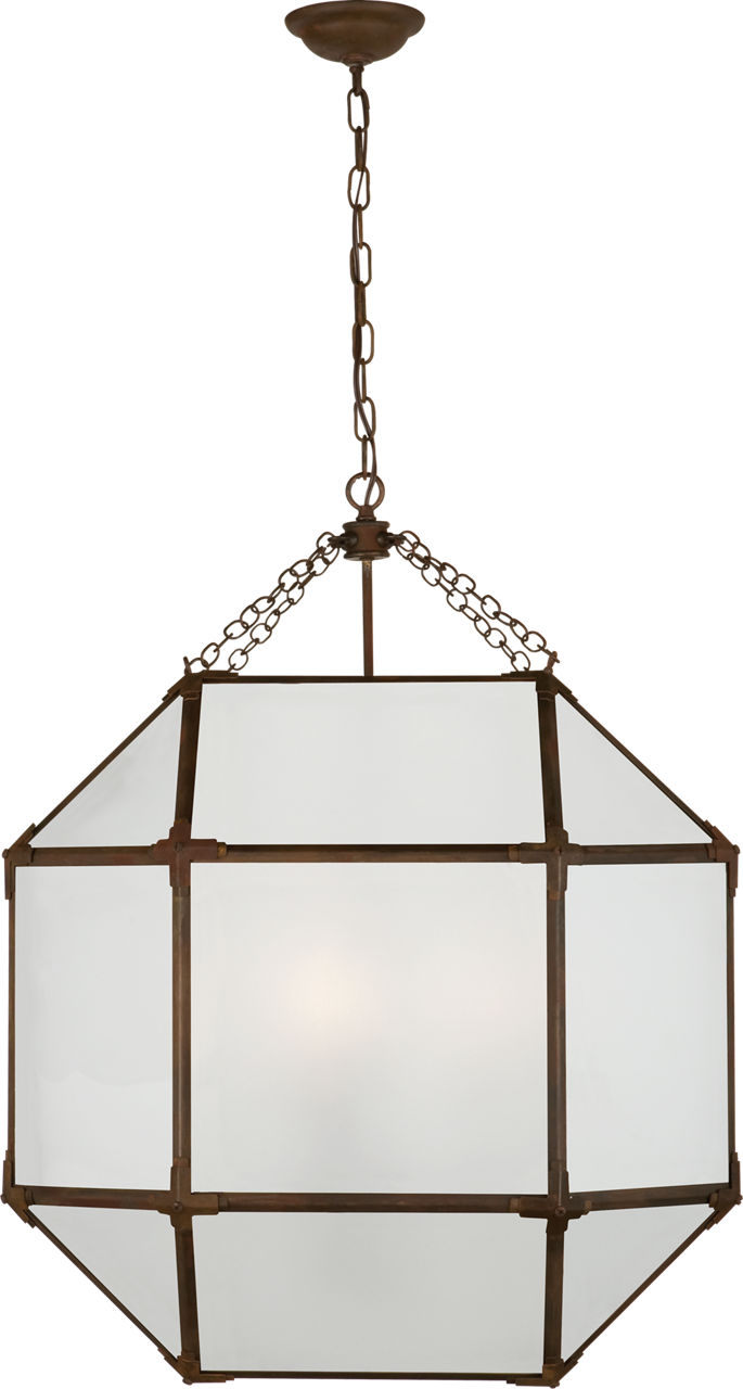 Morris Large Lantern in Antique Zinc with Frosted Glass