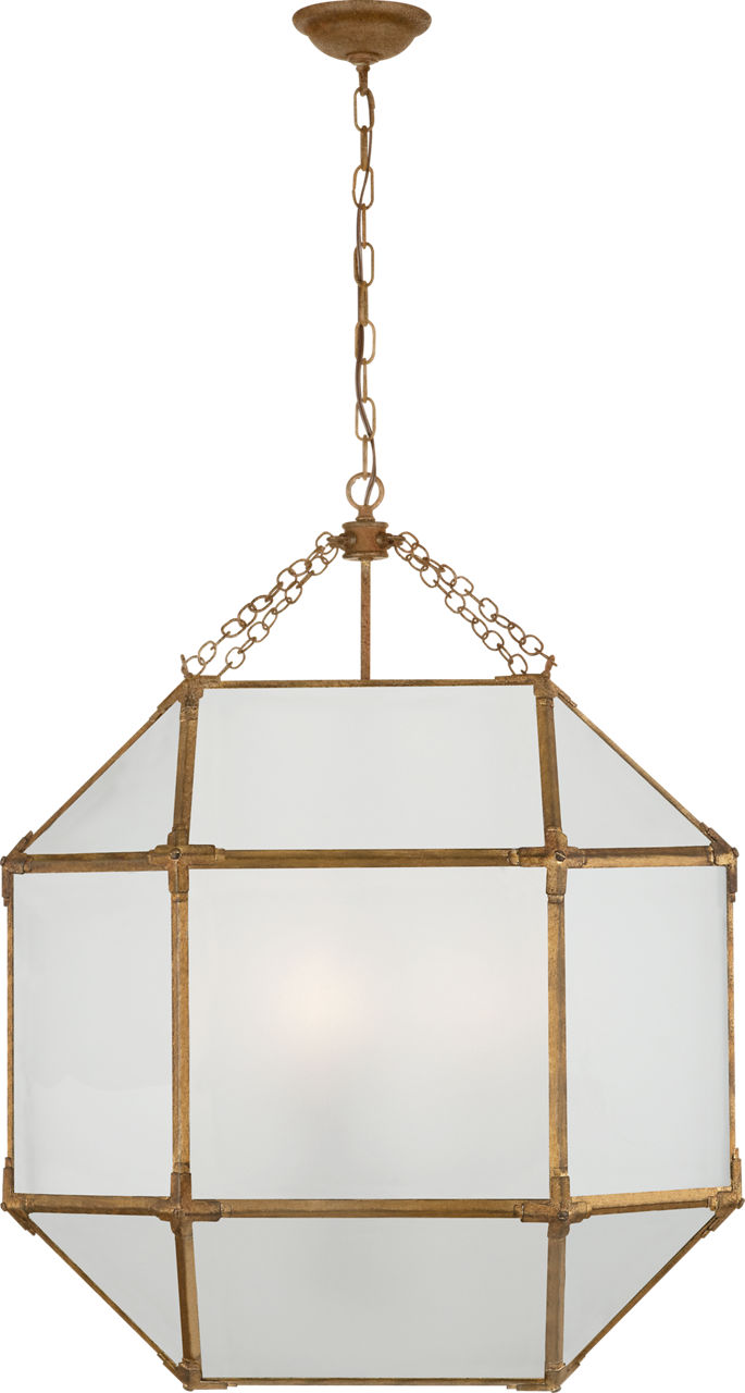 Morris Large Lantern in Gilded Iron with Frosted Glass