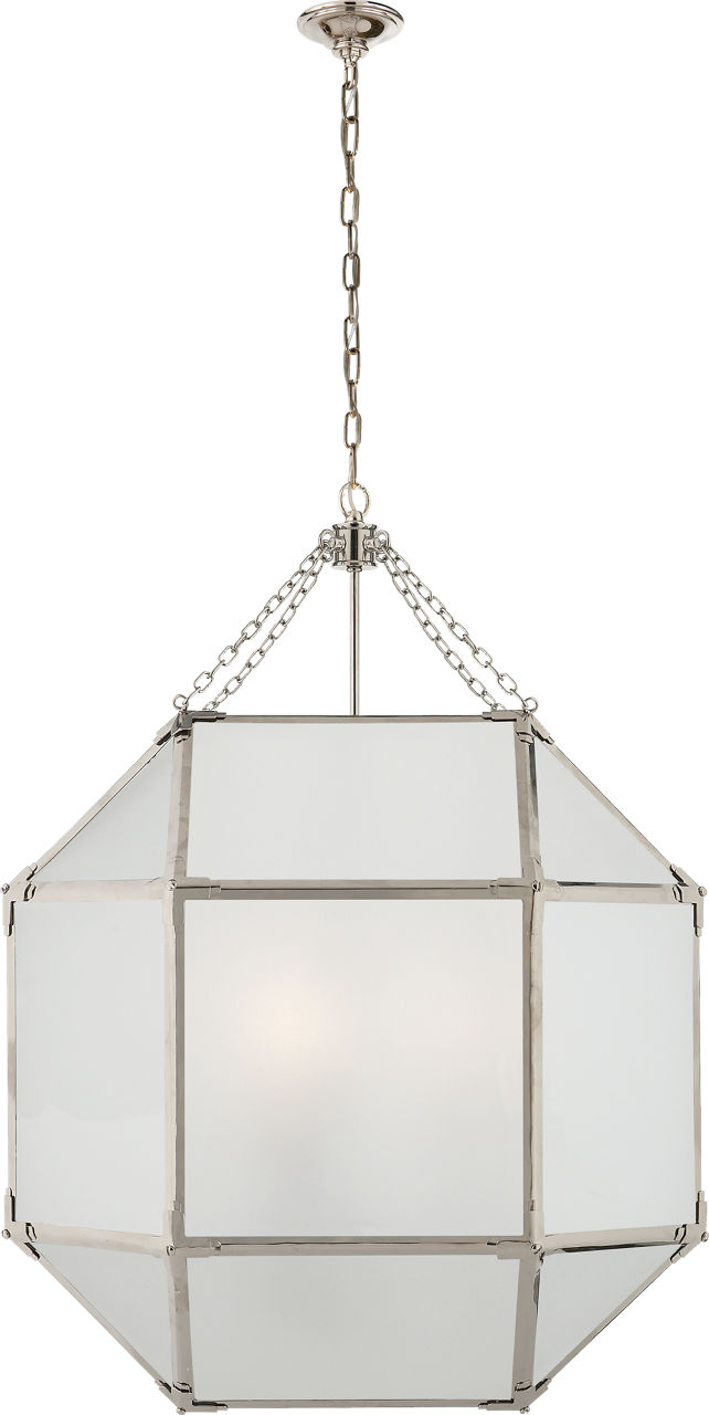 Morris Large Lantern in Polished Nickel with Frosted Glass