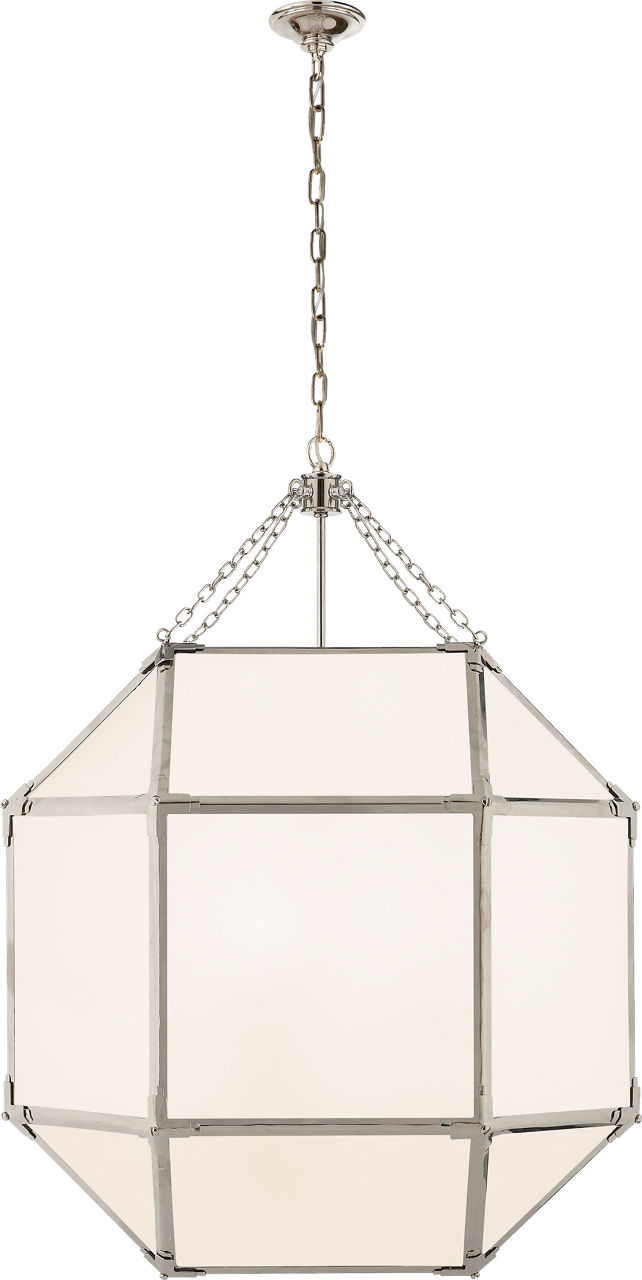 Morris Large Lantern in Polished Nickel with White Glass