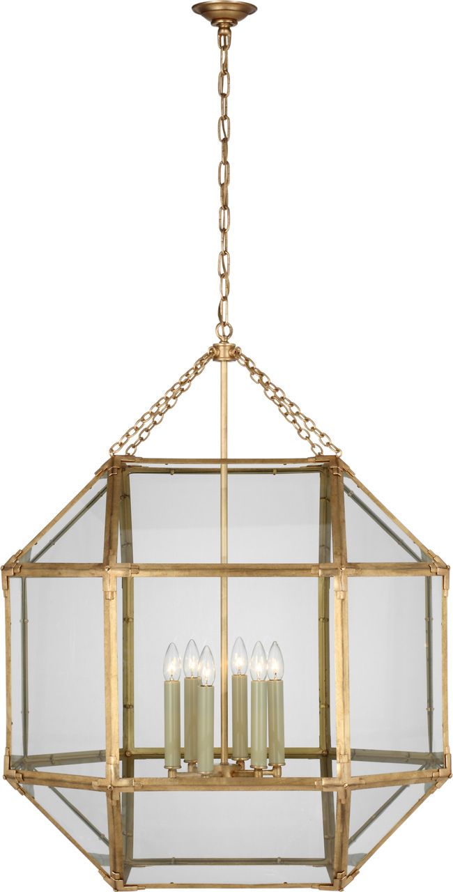Morris Grande Lantern in Gilded Iron with Clear Glass