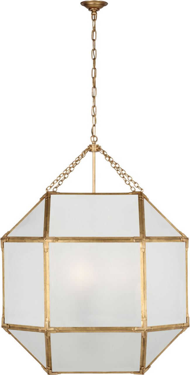 Morris Grande Lantern in Gilded Iron with Frosted Glass