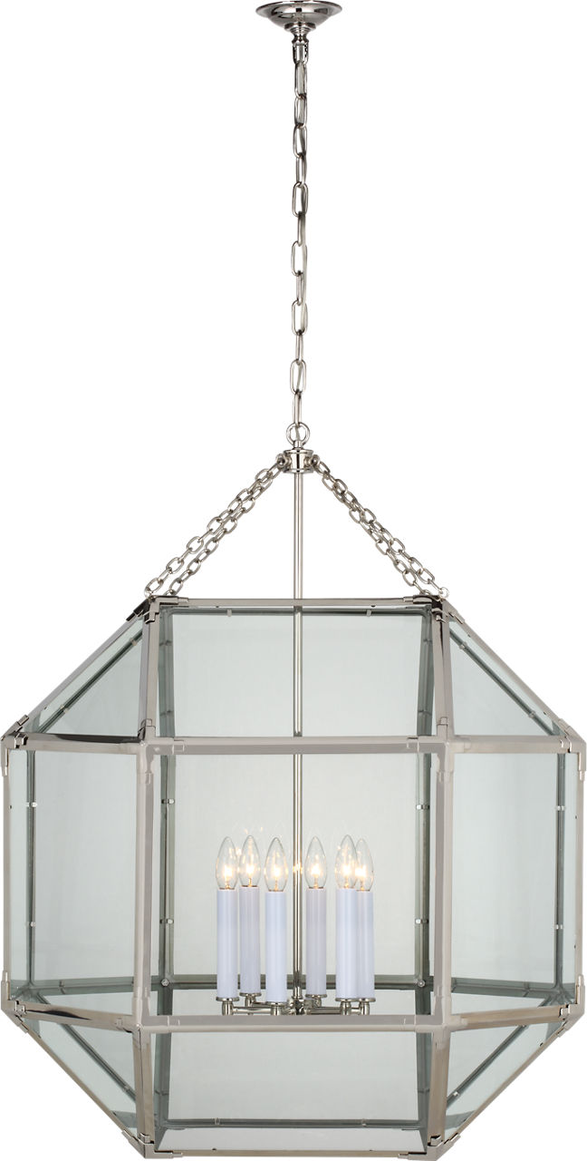 Morris Grande Lantern in Polished Nickel with Clear Glass