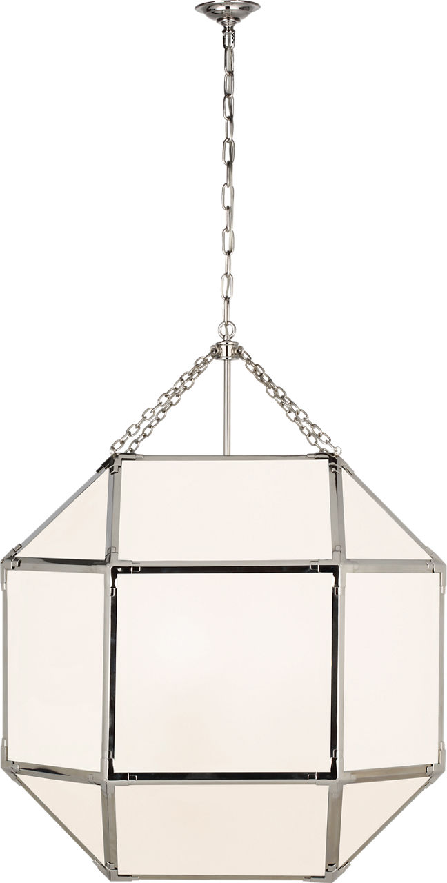 Morris Grande Lantern in Polished Nickel with White Glass