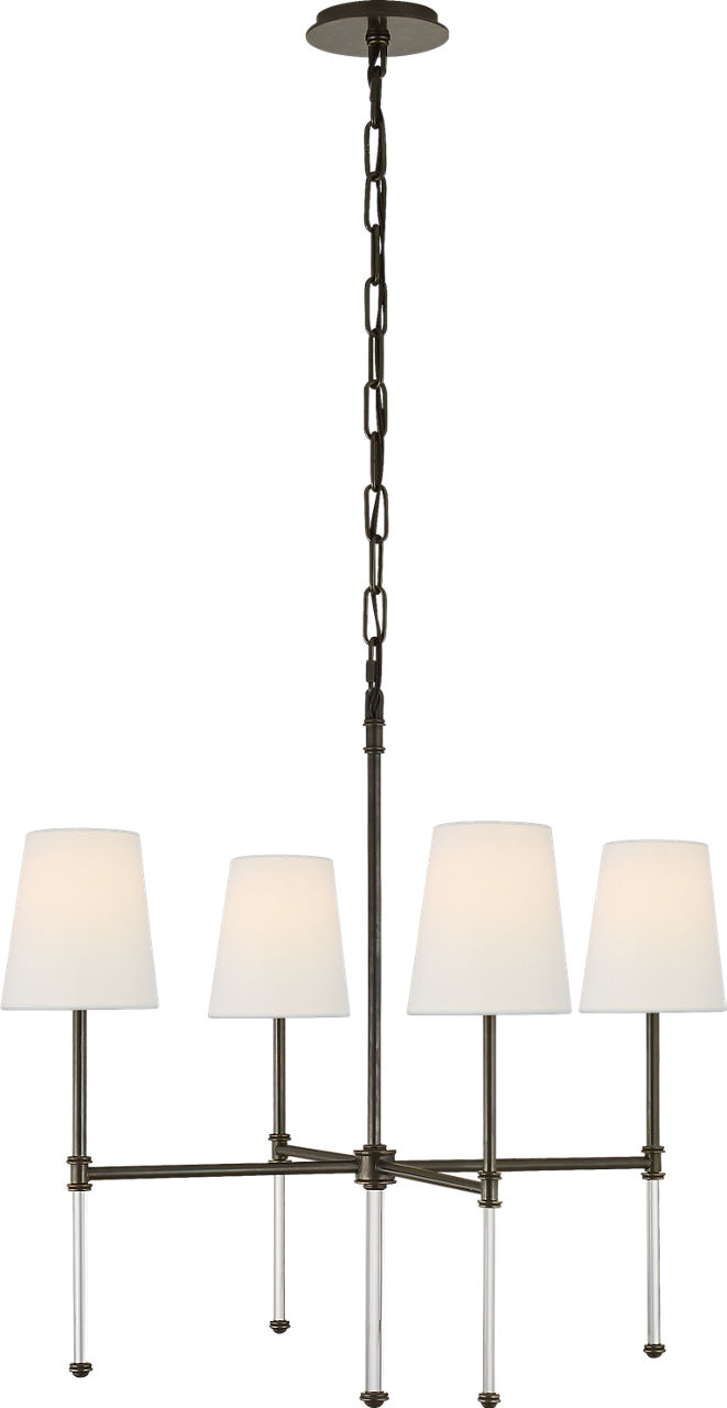 Camille Small Chandelier in Bronze with Linen Shades
