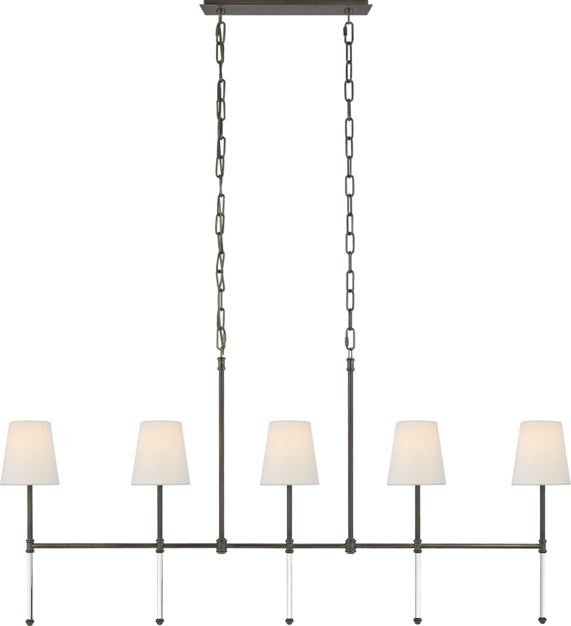 Camille Medium Linear Chandelier in Bronze with Linen Shades