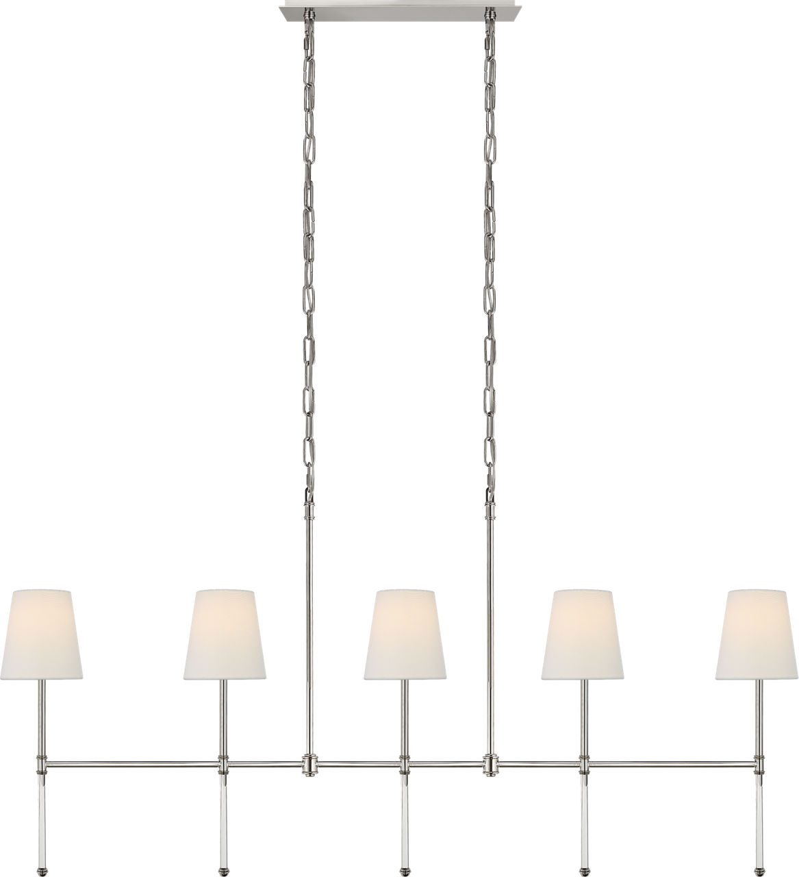 Camille Medium Linear Chandelier in Polished Nickel with Linen Shades