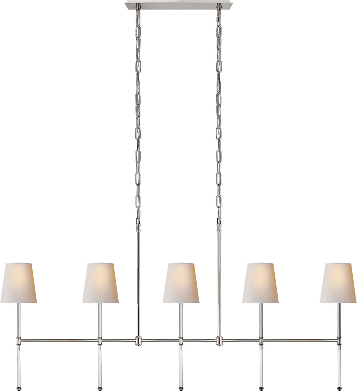 Camille Medium Linear Chandelier in Polished Nickel with Natural Paper Shades