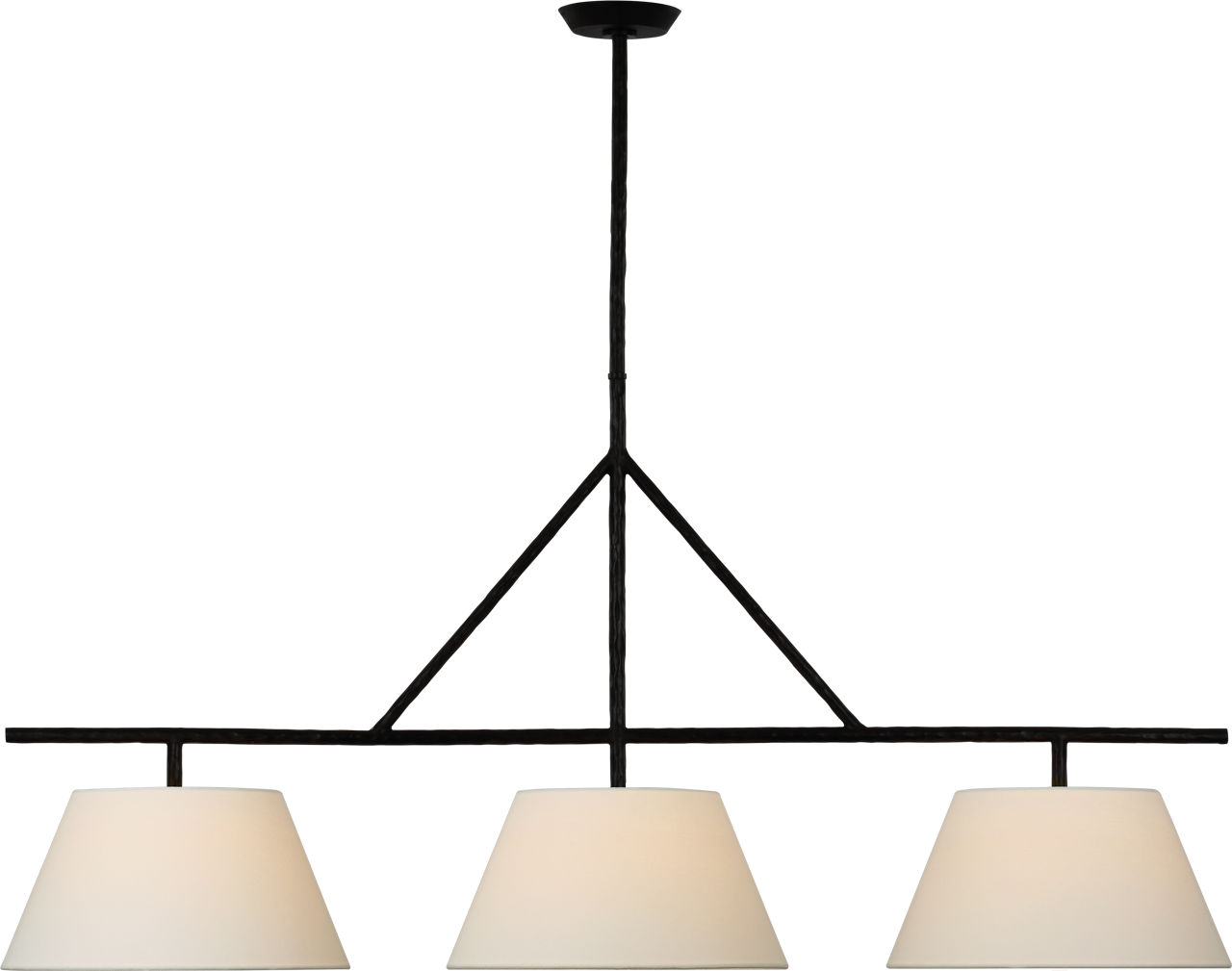 Collette Large Linear Pendant in Aged Iron with Linen Shade