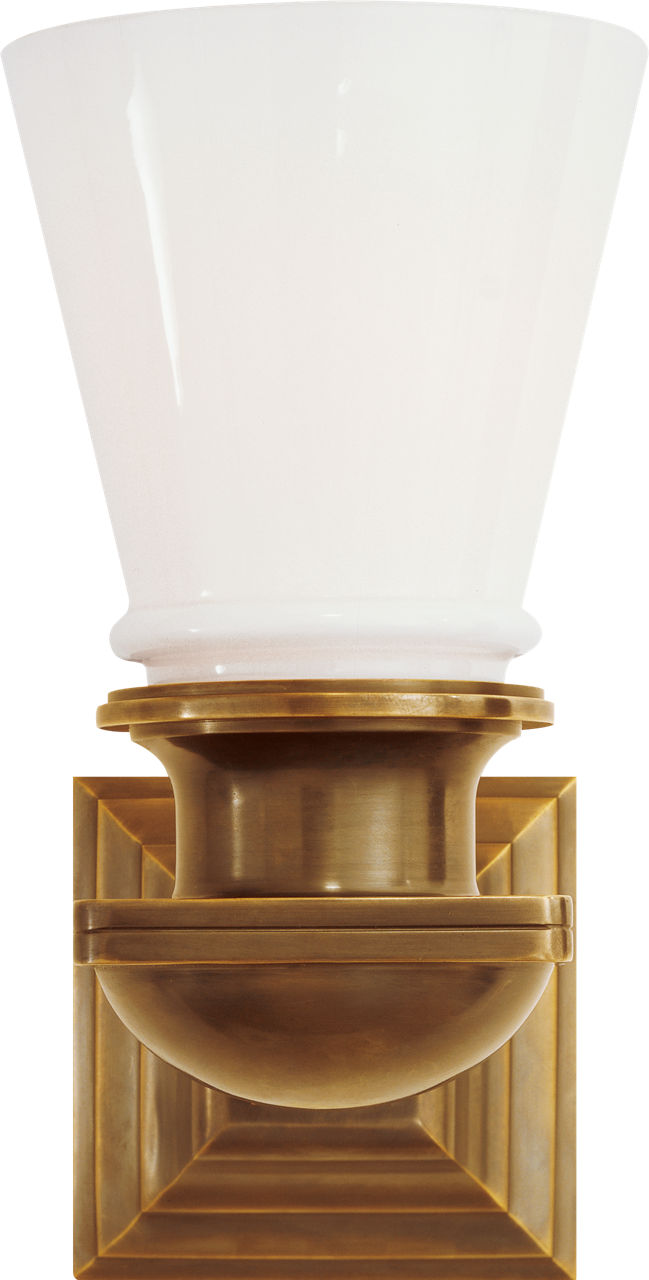 New York Subway Single Light in Hand-Rubbed Antique Brass with White Glass