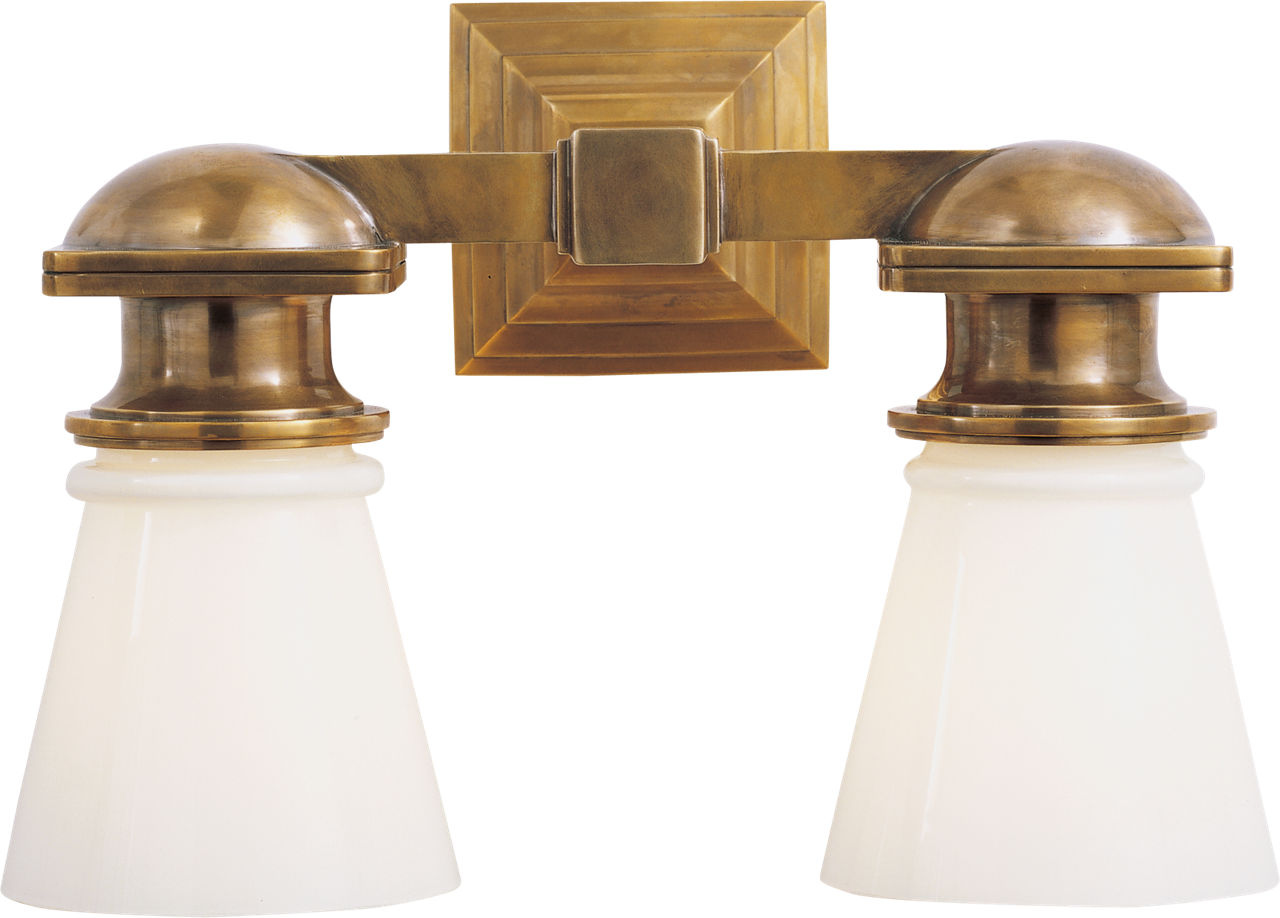 New York Subway Double Light in Hand-Rubbed Antique Brass with White Glass