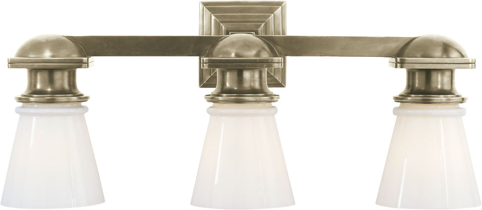 New York Subway Triple Light in Antique Nickel with White Glass