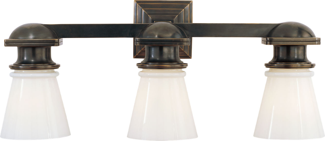 New York Subway Triple Light in Bronze with White Glass