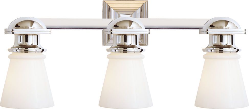 New York Subway Triple Light in Polished Nickel with White Glass