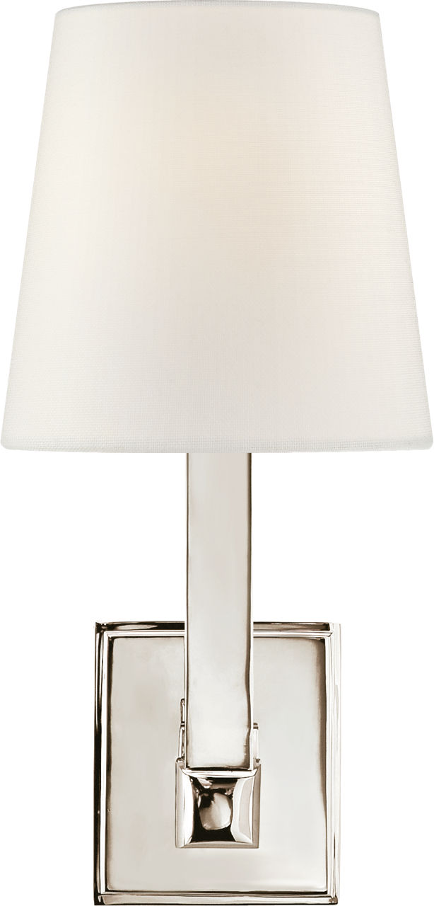 Square Tube Single Sconce in Polished Nickel with Linen Shade