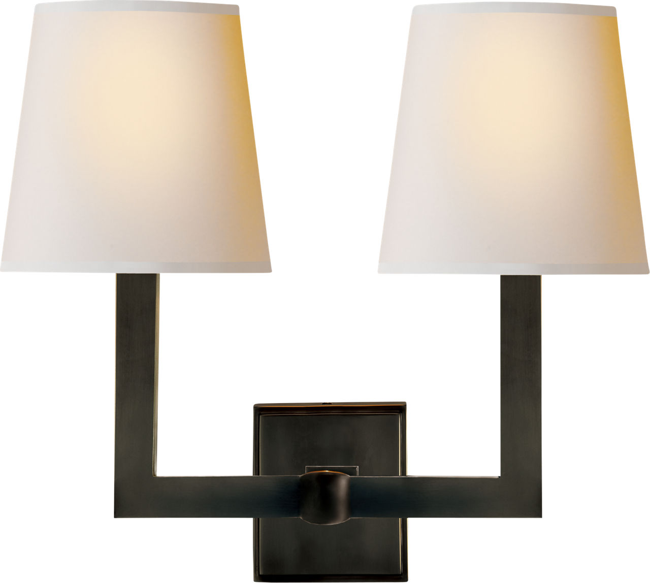 Square Tube Double Sconce in Bronze with Natural Paper Shades