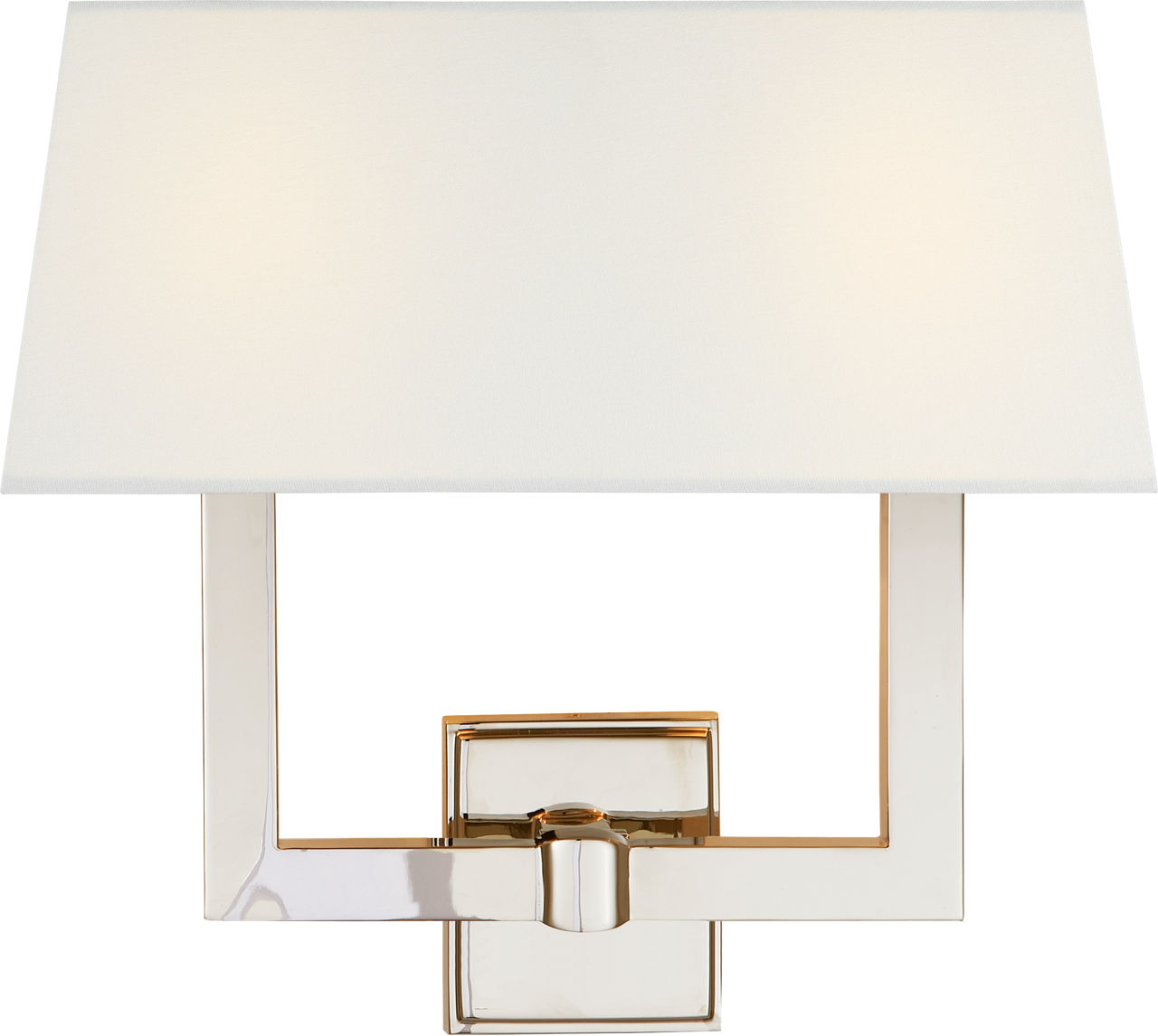 Square Tube Double Sconce in Polished Nickel with Linen Single Shade