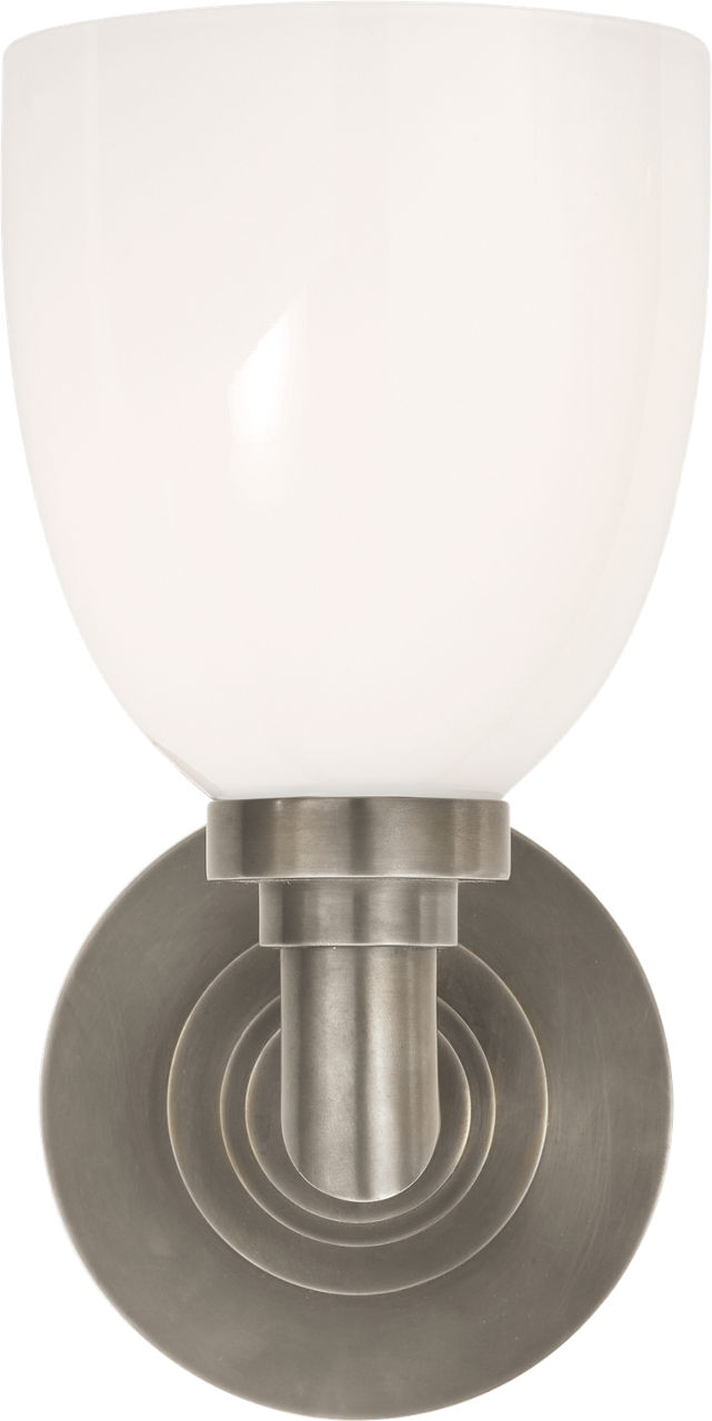Wilton Single Bath Light in Antique Nickel with White Glass