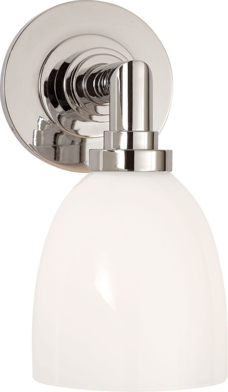 Wilton Single Bath Light in Polished Nickel with White Glass