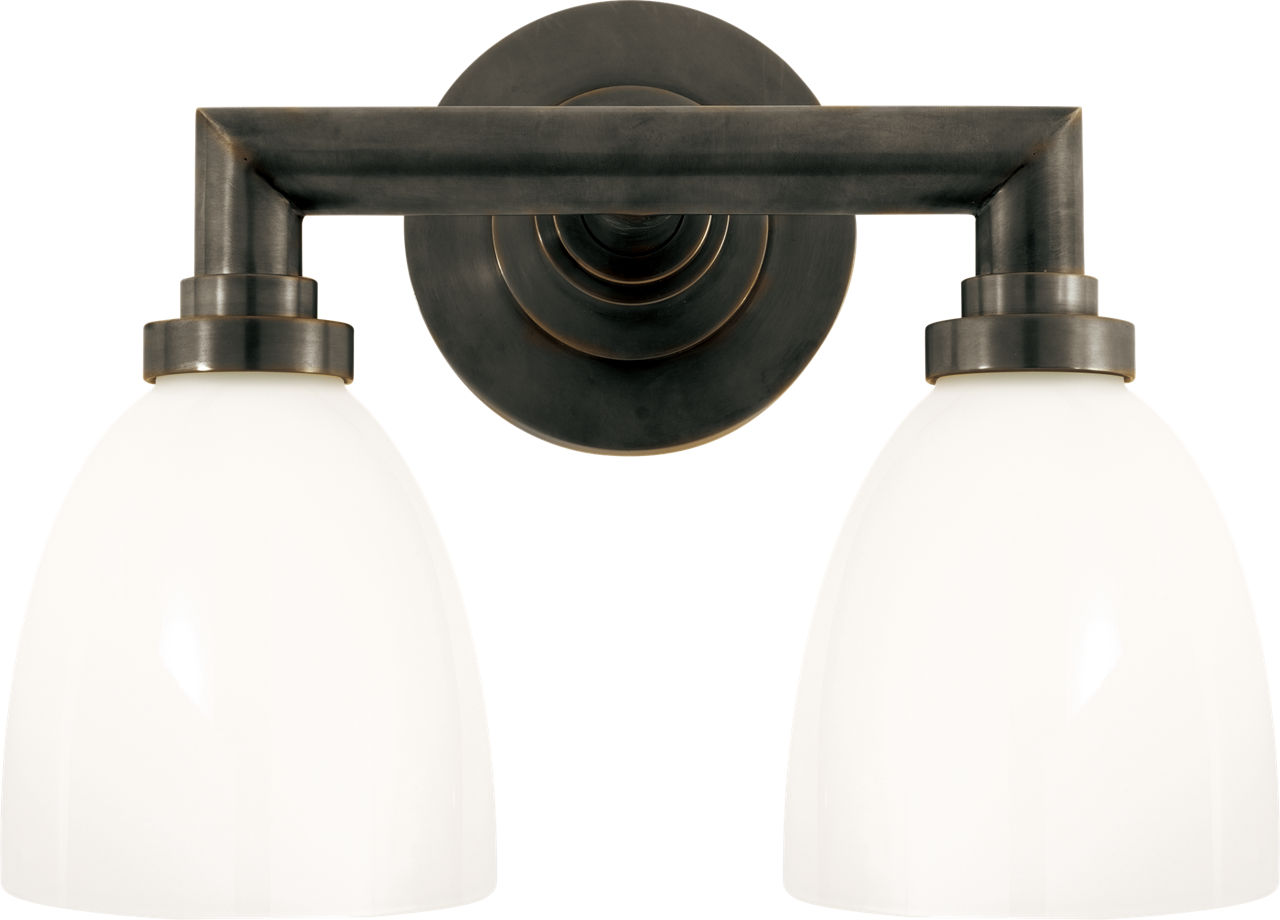 Wilton Double Bath Light in Bronze with White Glass