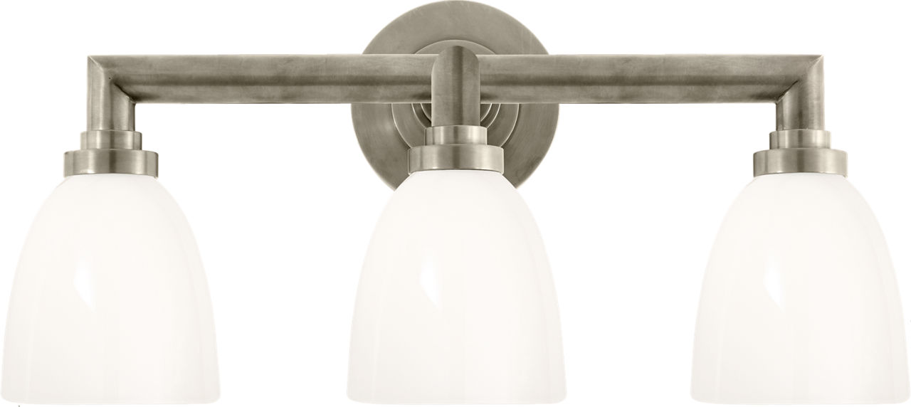 Wilton Triple Bath Light in Antique Nickel with White Glass
