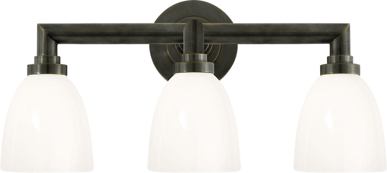 Wilton Triple Bath Light in Bronze with White Glass