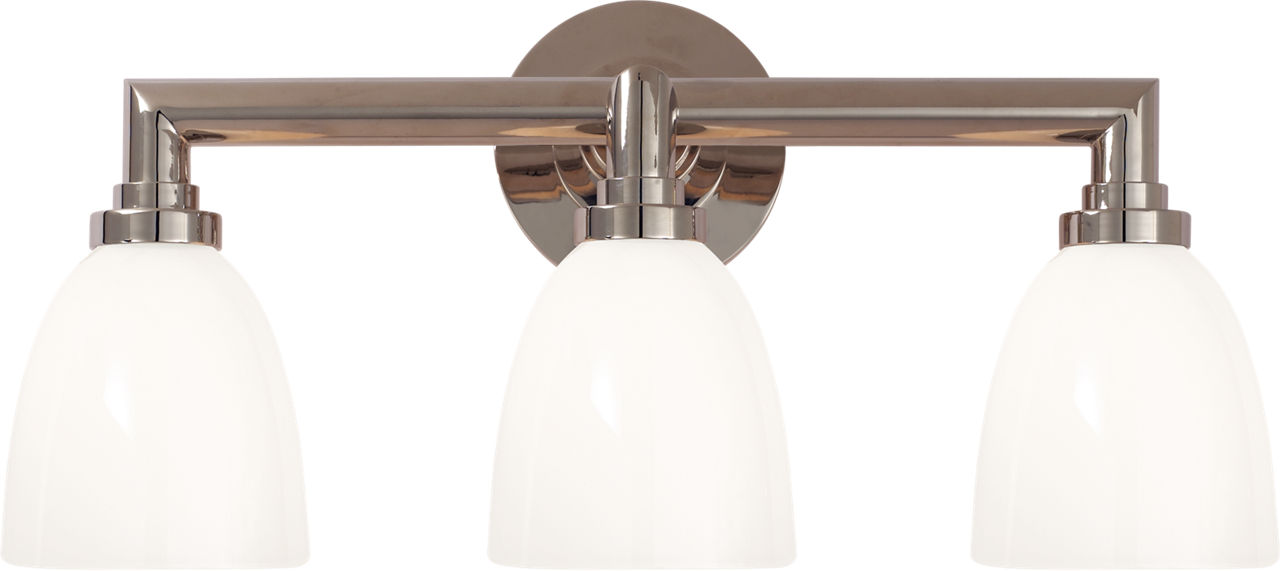 Wilton Triple Bath Light in Chrome with White Glass