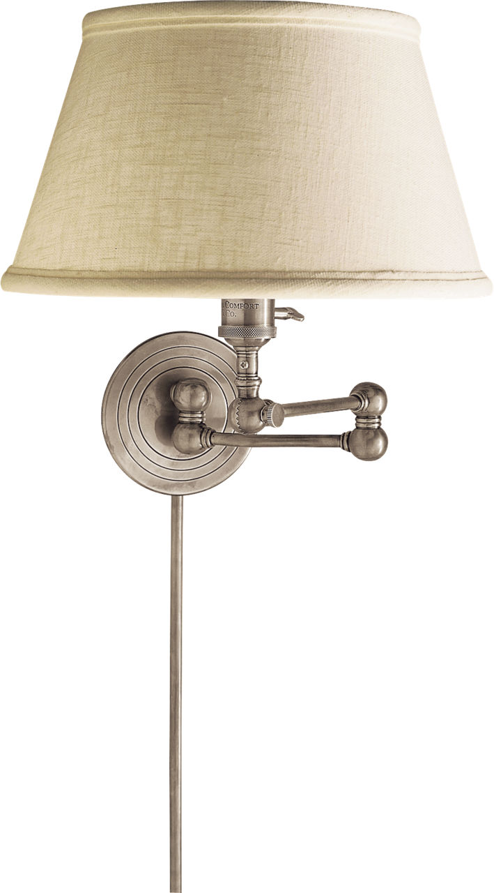 Boston Swing Arm in Antique Nickel with Linen Shade