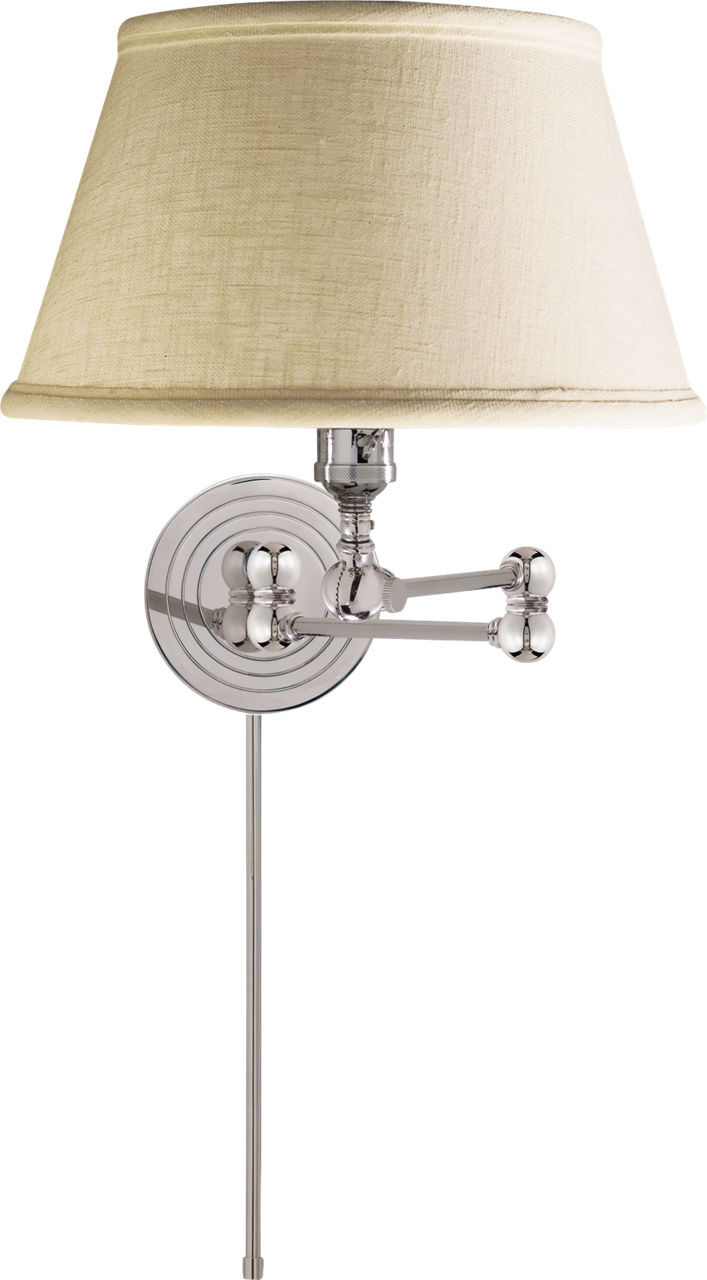 Boston Swing Arm in Polished Nickel with Linen Shade