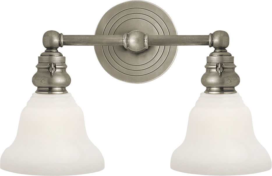 Boston Functional Double Light in Antique Nickel with White Glass