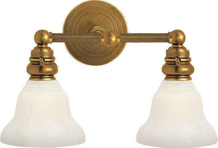 Boston Functional Double Light in Hand-Rubbed Antique Brass with White Glass